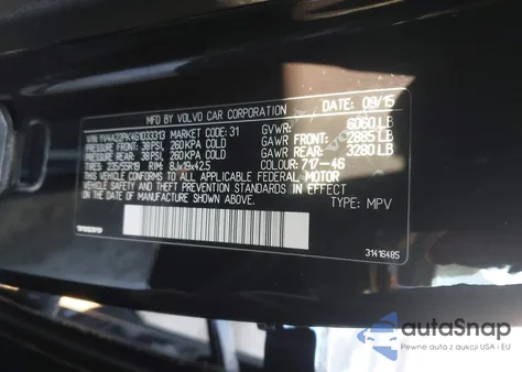 2016 Volvo Xc90 T6 Momentum from USA, damaged, VIN YV4A22PK4G1033313